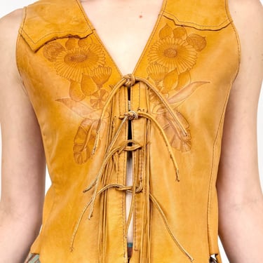 Hand Tooled Floral Buckskin Vest