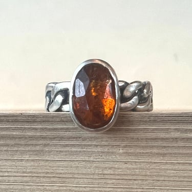 Chain Silver Band - Orange Kyanite - Size 5.5