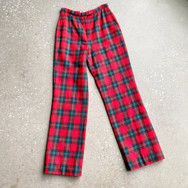 Vintage Pendleton Red & Green Plaid Slacks / Vintage Red Plaid Wool Slacks / Vintage Holiday Wool Pants 26 Waist / Red Pendleton Wool Pants 