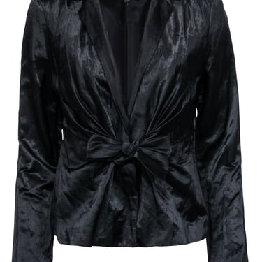 Eileen Fisher - Black Satin Cotton Blend Jacket w/ Tie Waist Sz PM