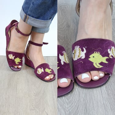 1970s FISH purple wedges sandals size 8.5 us |  new spring 