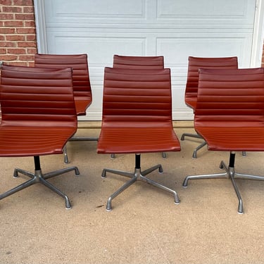 Vintage Rare set of 6 Herman Miller Eames Executive Aluminum Group Chairs - Terracota 