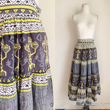 Vintage 1950s Tribal Novelty Print Skirt / XXS 