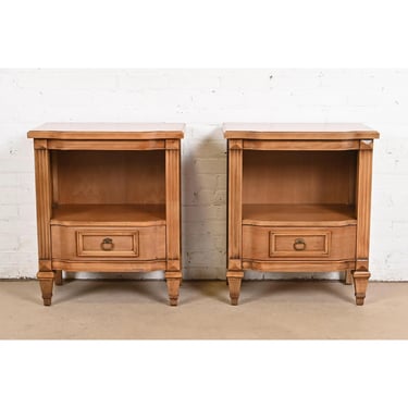 Kent Coffey French Regency Louis XVI Carved Cherry Wood Nightstands, Pair