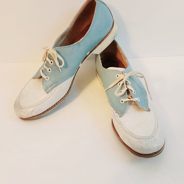 50s Sealand Shoes Ladies Bowling or Saddle Lace Ups Blue White 10.5 