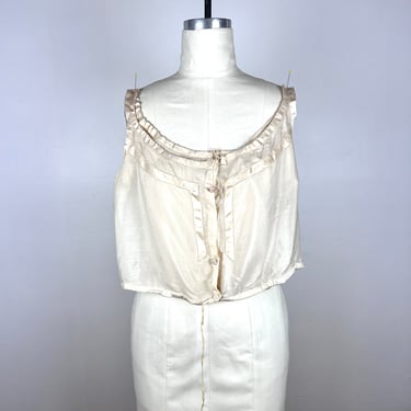 Vintage 1920s Silk Camisole Cami Top Blouse / Victorian 20s Cream White Blouse / Sleeveless Hippie Boho Top XS Small Pin Up Pinup VLV 