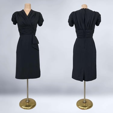 VINTAGE 40s 50s Ruched Rayon Dress with Hip Swag by Franklin | 1940s 1950s Art Deco Noir Bombshell Dress | VFG 