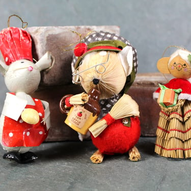 Adorable Vintage Straw Mice Christmas Ornaments | Circa 1950s/60s | Mid-Century Christmas Ornaments 