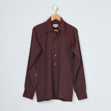Vintage 70s Dark Red Shimmer-Dot Button-Down Shirt - 