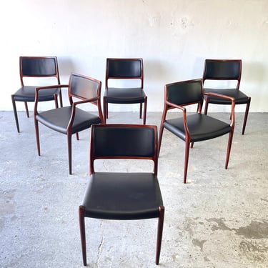 Set of 6 Model 65 & 80 JL Moller Mid Century Danish Modern Dining Chairs 