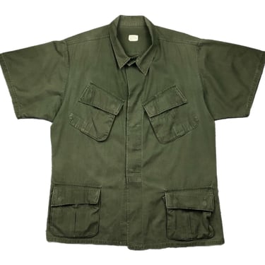 Vintage 60s Vietnam Era US Army OG-107  Slant Pocket Short Sleeve Poplin Class 1 Jacket Size Large/XL 