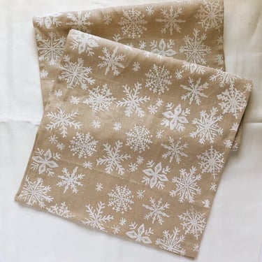 snowflakes. block printed linen table runner. entertaining. hostess gift. tablecloth. christmas. holiday decor. snow. gift. holiday party. 