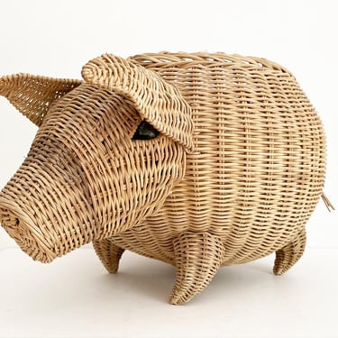 Midcentury Wicker Pig Basket 