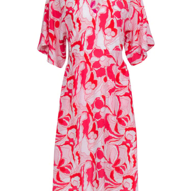 Equipment - Pink, Ivory, & Red Abstract Floral Print Silk Dress Sz S