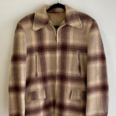 1950s Shadow Plaid Car Coat Jacket 44 Chest Vintage Menswear 