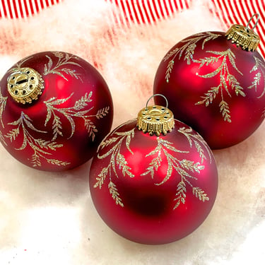 VINTAGE: 3pcs -  West Germany Glass Ornaments - Hand Decorated Holiday Christmas Ornaments - SKU 00040015 