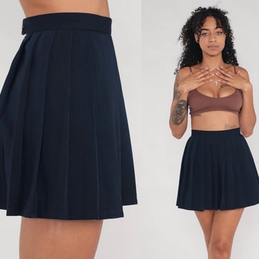 Navy pleated skirt 90s hotsell