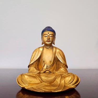 Fine Small Antique Japanese Buddha Figure Giltwood Carving Sculpture 19th century 