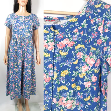 Vintage 90s Cotton Floral Tshirt Material Dress Size M 