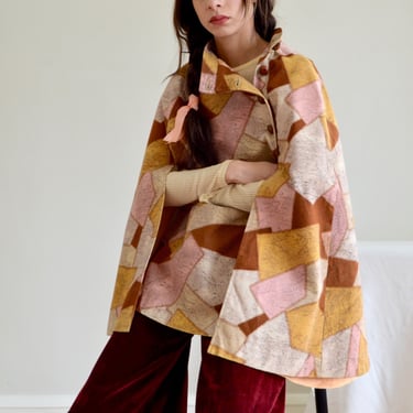 patchwork print brushed cotton twill warm tone cape 