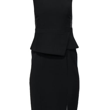 BCBG Max Azria - Black Peplum Sheath Midi Dress w/ Metallic Lace Sz 0