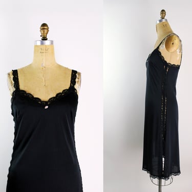 70s Olga Nightgown Black Slip Dress /Wedding Slip/ Lace lingerie / Olga 9797 /Size S/M 