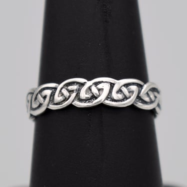60's 925 silver Celtic braid size 6.75 band, George Schuler & Co oxidized sterling wavy edge tribal ring 
