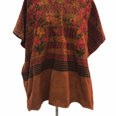 Vintage VTG 1970s 70s Brown Orange Woven Embroidered Poncho 