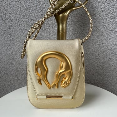 Vintage 80s glam Nima shoulder gold bag gold panther cat theme 