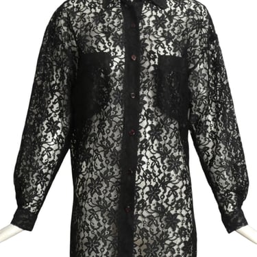 DIANE VON FURSTENBERG- 1970s Black Lace Blouse, Size 10