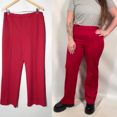 Vintage 70s Plus Size Cranberry Polyester High Waist Straight Leg Pants Size XL 