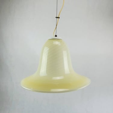 Mid Century Modern Murano White And Beige Glass Pendant Light, Murano Glass Lamp, Large Hat Lamp, 1970's, Murano Pendant Light,Made In Italy 