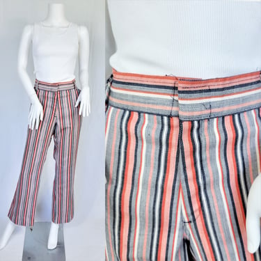 1970's Red White Blue Striped Flare Sta Prest Pants I Sz Lrg I W: 36