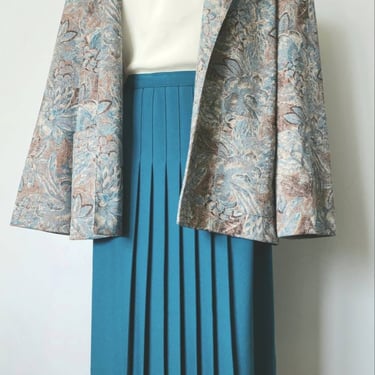 Vintage 1980's 1990's Pykettes Teal Skirt and Floral Blazer Suit Set 28