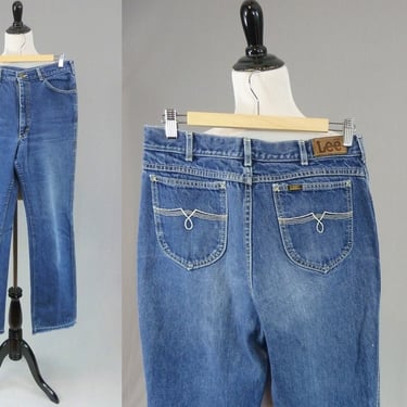 80s Men's Lee Fashion Jeans - 31" waist - Distressed Faded Stained - Embroidered Pockets - Vintage 1980s - 31x34 - 34" inseam length 