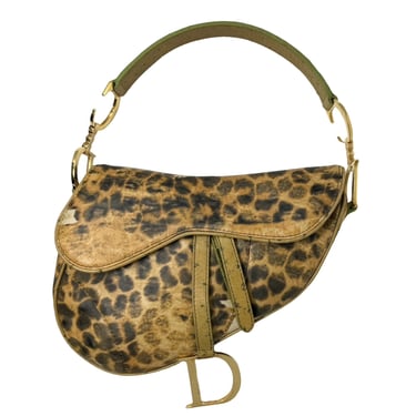 Dior Leather Cheetah Print Saddle Bag