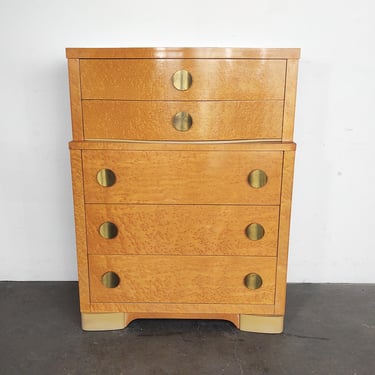 Vintage 'Starline' Birdseye Maple Burl Highboy Dresser by LA Period 