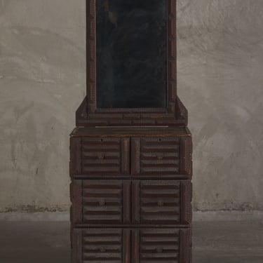 A TRAMP ART VANITY WITH WAVY MIRROR, LATE 19TH C