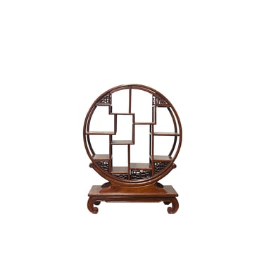 Chinese Wood Light Brown Table Top Round Small Curio Display Stand ws3812E 