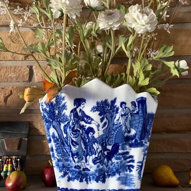 Antique Planter Blue Flow Victoria Ware Ironstone Porcelain ~ decorated with Grand Tour of country living~Stamped  base~ Made in England. 