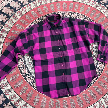 Vintage ‘80s New Wave checkered blouse | fuchsia & black buffalo check, super soft cotton blend, S/M 