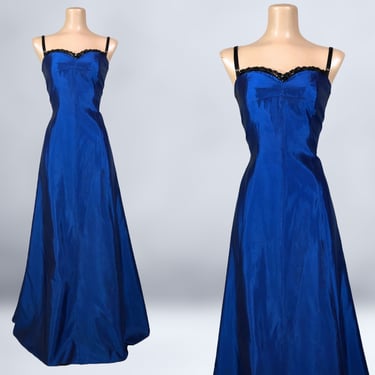VINTAGE 90s Blue Iridescent Taffeta Ball Gown Prom Dress by Zum Zum Sz 11/12 | 1990s Formal Gown Party Dress with Pockets | VFG 