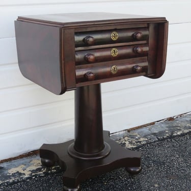 Empire Early 1800s Drop Leaf Flame Mahogany Nightstand Side End Table 2953