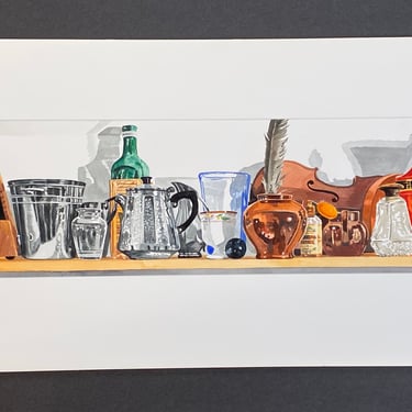 Original 1994 Sherrie Wolf Still Life Watercolor Art Painting Signed 29x14 