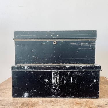 Vintage Metal Box | Cash Box | Black Metal Box | Craft Storage | Card Box | Card Display | Rustic Metal Storage | Desk Organization 