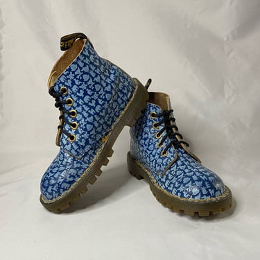 Vintage Dr Martens Boots • Noahs Arc • Docs • Toddler / Junior /Little Kids • 11UK /10US • Blue Stamped Leather • Made in England • 1990s 