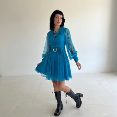 60s Bright Blue Tulle Sweetheart Dress