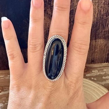 BLACK ONYX BEAUTY Silver Ring | Statement Ring | Sterling Silver | Navajo Native American, Southwestern Style | Size 8 