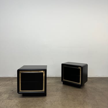 Post modern black lacquer nightstands 