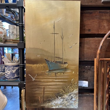 Vintage Painting Sailboat on canvas 12x24